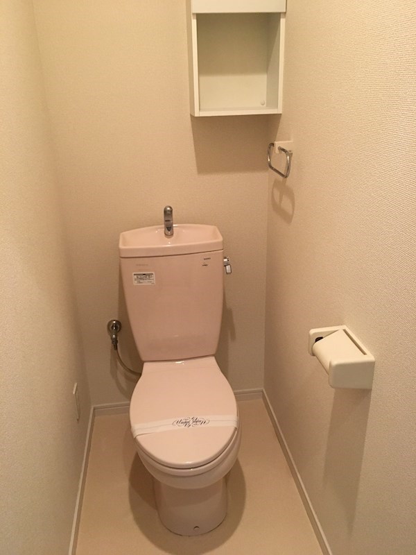 トイレ背面にはストック用品の収納棚があります。