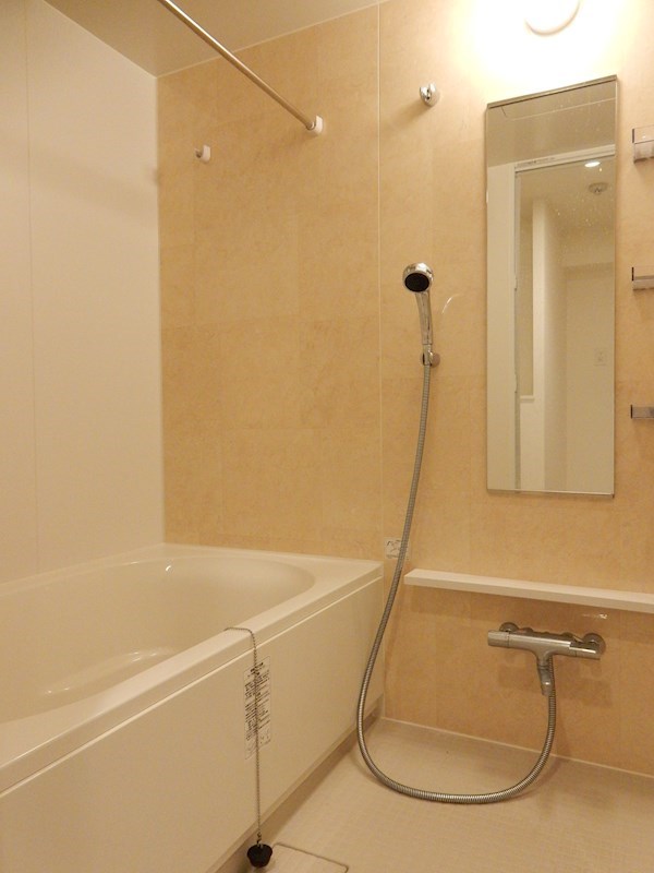 鏡や棚を備え付けた仕様の高い浴室