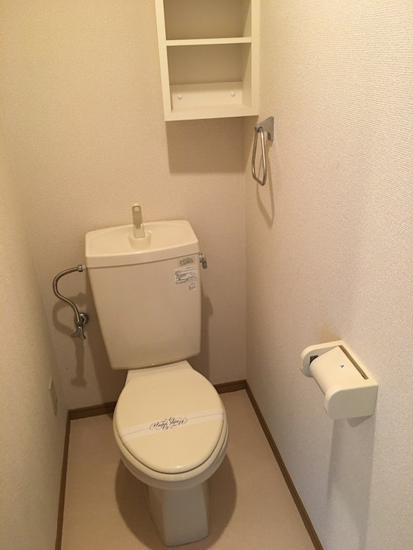 トイレ背面には収納棚もあります。