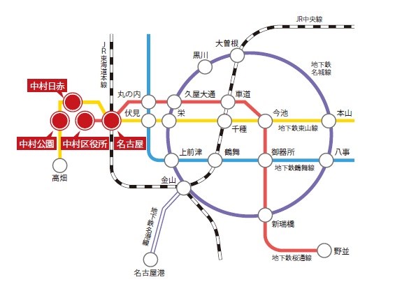 路線図　名古屋駅まで直通1駅