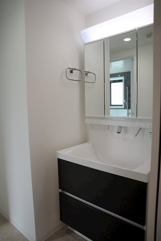 3面鏡付の洗面化粧台。